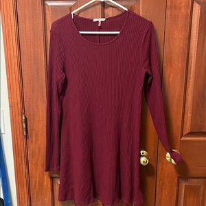 Soprano Burgundy Long Sleeve Ribbed Dress